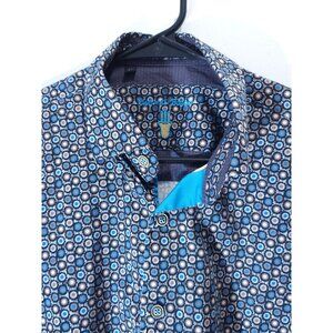 Visconti Mens Geometric Pattern Button-Up Shirt Long Sleeve Blue/White M